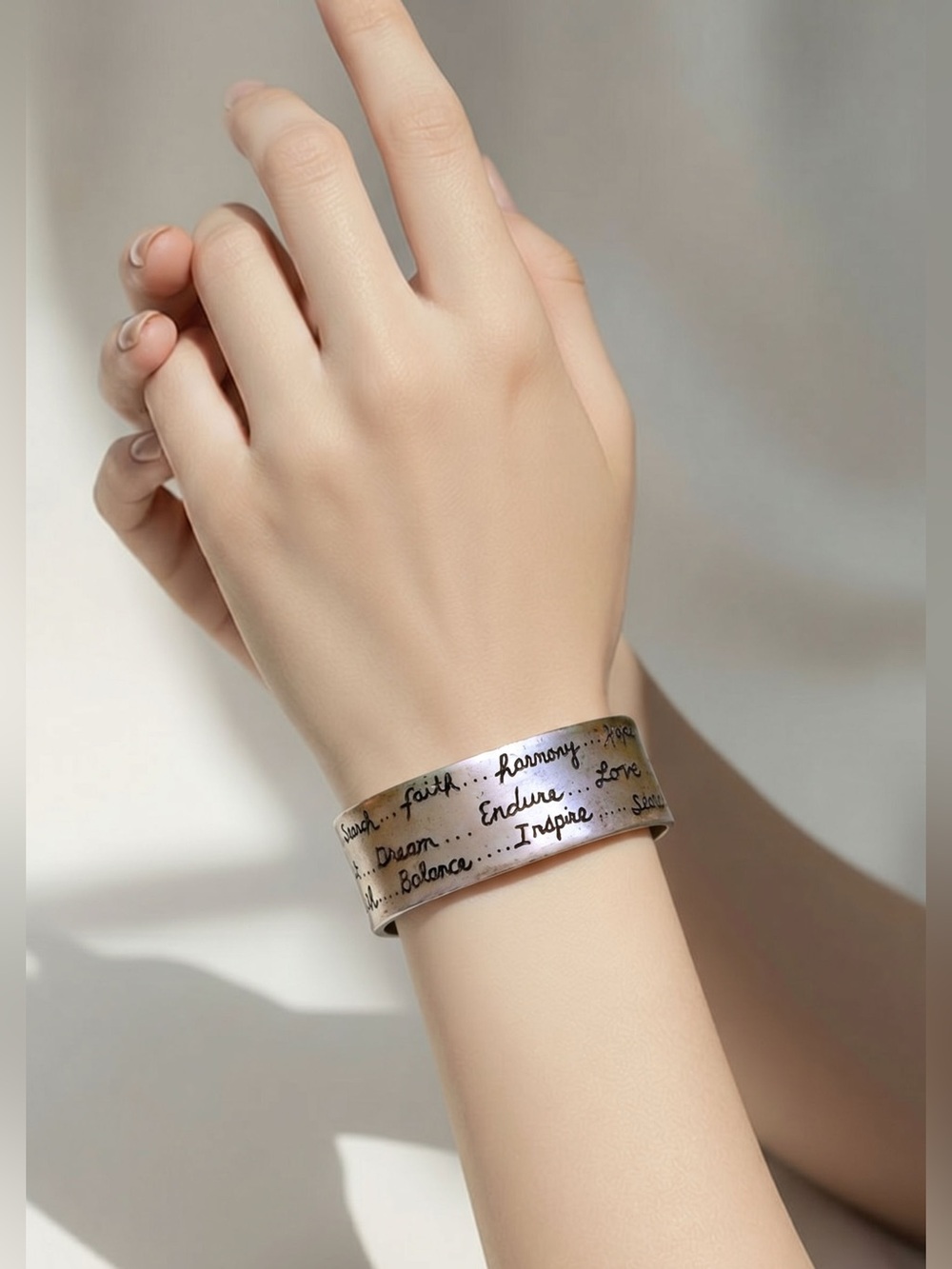 Inspirational Cuff Bracelet Silver Tone Black Stone Or Resin Harmony Hope Dream